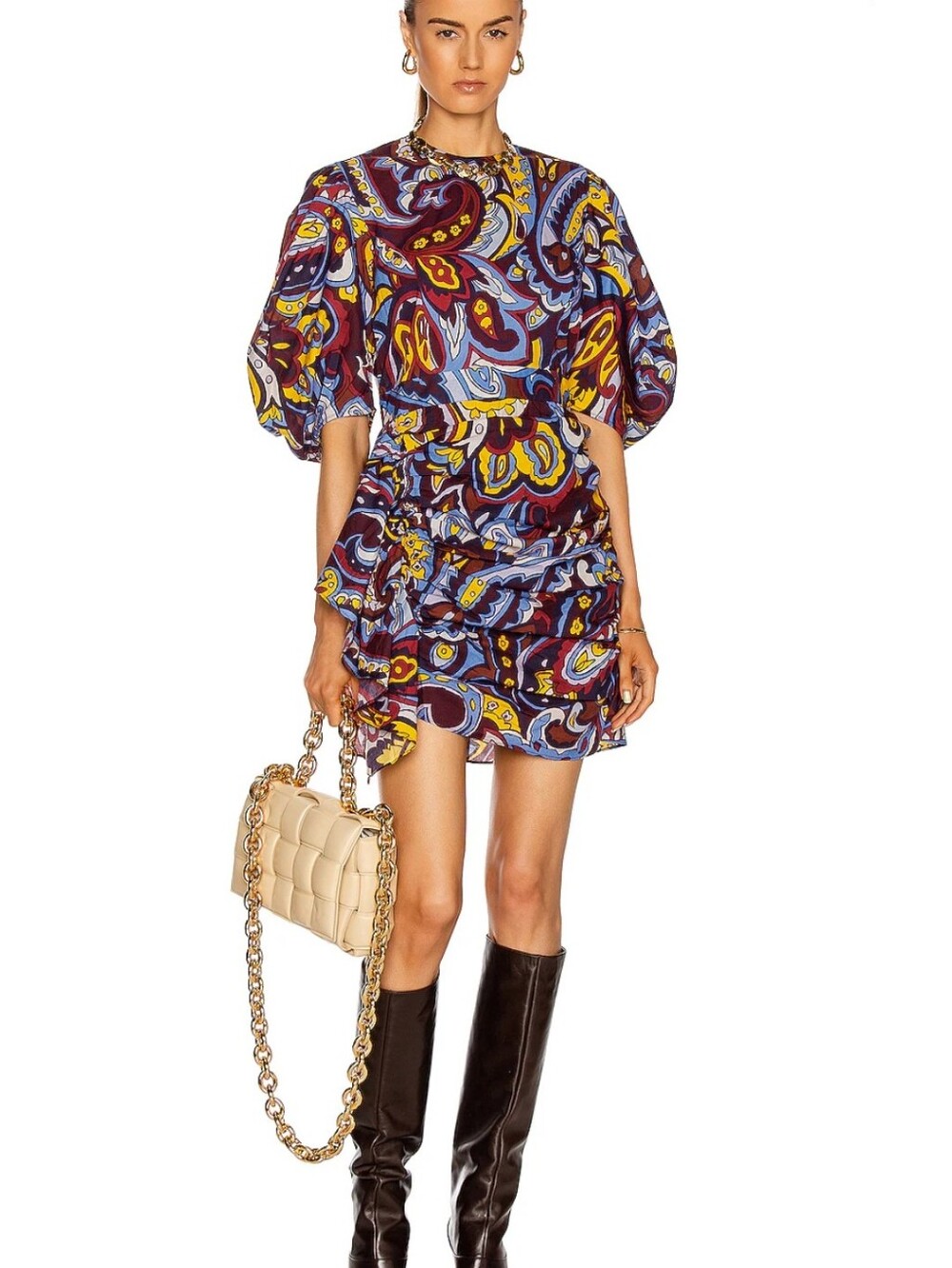 NWT Rhode Pia Puff Sleeve Mini Dress Retro Paisley Ice Combo Size XL 100% Cotton